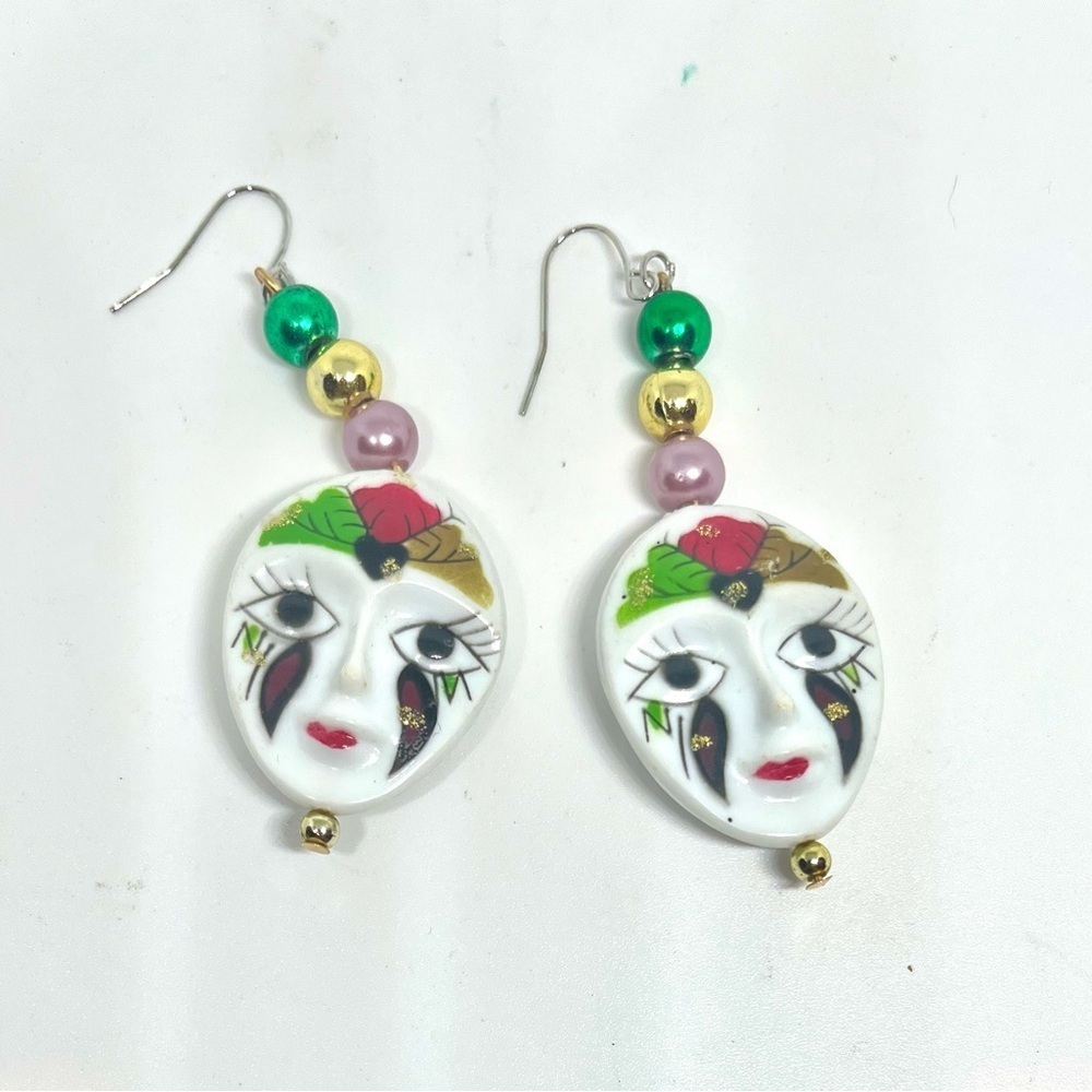 Mardi Gras Carnival 2 Face Earrings